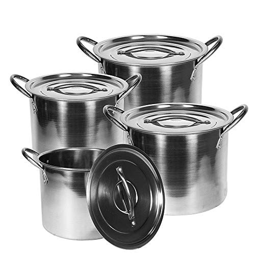 Thaweesuk Shop Stock Pots 8 PCS Stainless Steel with Lids 6QT, 8QT, 11QT, 15QT Brew Kettle Stew New of Set