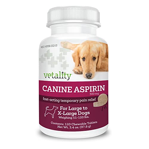 Vetality Canine Aspirin for Dogs | Fast Pain Relief | Large Dogs | Liver Flavor | 120 Chewable Tablets