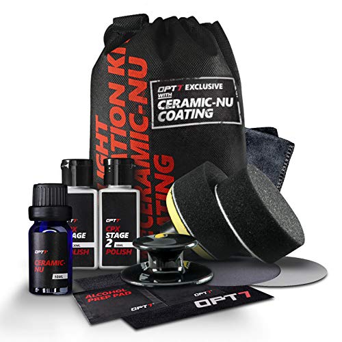 OPT7 Headlight Restoration Kit w/excl Ceramic Nu Coating  Professional Detailers Grade Lens Polisher Drill Set.