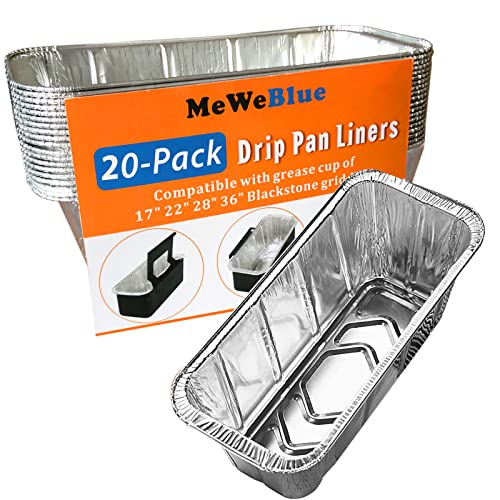 MeWeBlue 20-Pack Blackstone Grease Cup Liners, Blackstone Griddle Accessories, Grease Catcher Liners for Blackstone Grill, Aluminum Foil Drip Pan Compatible Blackstone Griddle 36" 30" 28" 22" 17"