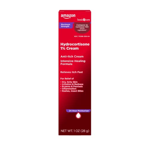Amazon Basic Care Maximum Strength Anti-Itch Cream, Hydrocortisone 1 Percent Intensive Healing Formula, 1 Fluid Ounce