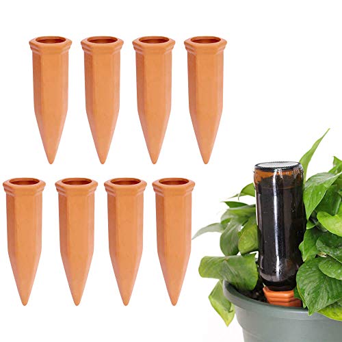 vensovo 8pcs Terracotta Watering Spikes - Automatic Self Watering Stakes, Plant Watering Devices for Wine Bottles Recycled Bottles, Clay Plant Garden Waterers for Vacations
