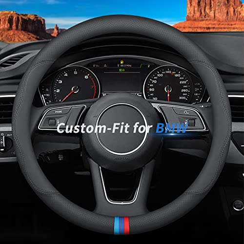 Deer Route Custom-Fit for BMW Steering Wheel Cover, Premium Leather Car Steering Wheel Cover with Logo, Non-Slip, Breathable, for BMW Accessories (D-Style,for BMW)