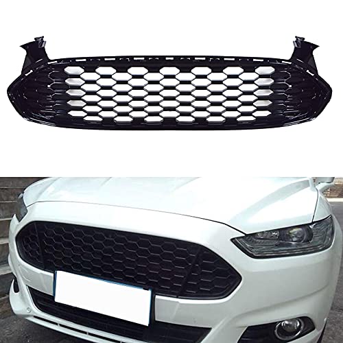 Front Hood Bumper Grill Honeycomb Mustang Style Gloss Black Grille Cover Replacement for 2013-2016 Fusion