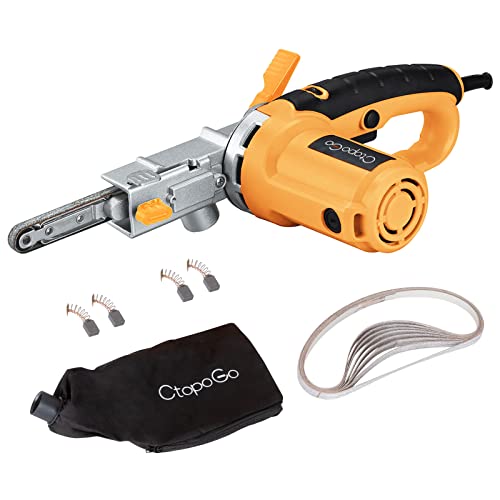 CtopoGo Variable 6 Speeds Detailing File Sander Sand Electric Belt Grinder Machine Detail Air Belt Sander Polisher Tool with 8pcs Belts& Dust Collect Bag