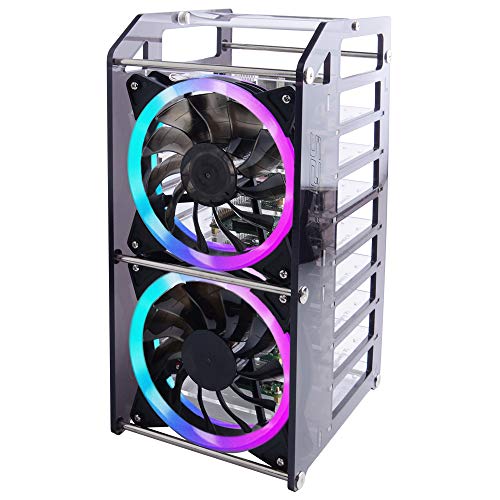 GeeekPi Raspberry Pi Cluster Case, Raspberry Pi Rack Case Stackable Case with Cooling Fan 120mm RGB LED 5V Fan for Raspberry Pi 4B/3B+/3B/2B/B+ and Jetson Nano (8-Layers)