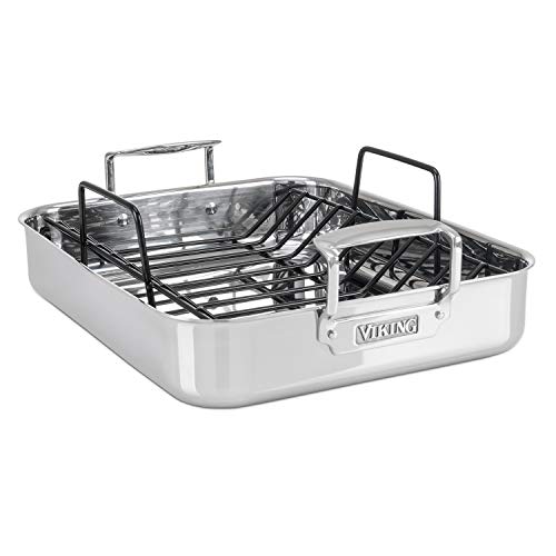 Viking Culinary 3-Ply Stainless Steel Roasting Pan | Includes a Nonstick Rack | Dishwasher, Oven Safe | Works on All Cooktops including Induction