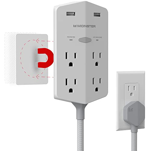 Monster Power Shield XL Surge Protector with Outlet Extender, Multiple Plug Outlet with 4 AC Outlets and 2 USB-A Ports, Reliable Wall Outlet with USB Ports