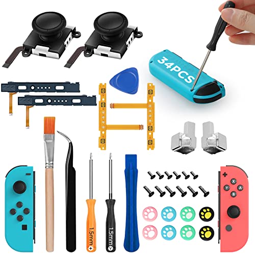 GeeRic, Joycon Joystick Replacement, 34 PCS Joycon Repair Kit Compatible with Switch OLED, Joycon Repair Kit Joystick Replacement Parts Set Compatible with Switch