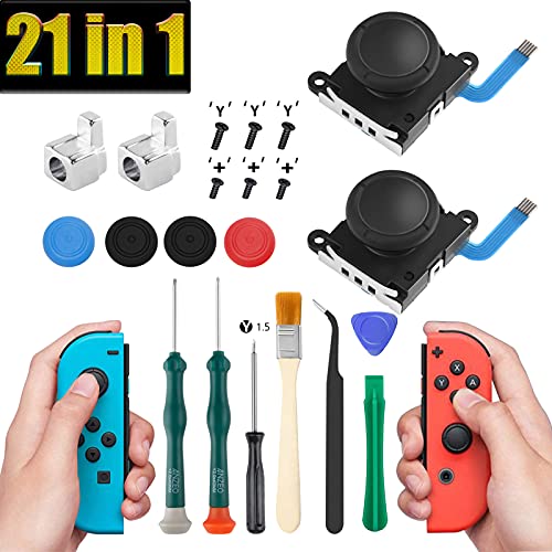 2 Pack Joy Con Joystick Replacement 3D Analog Joysticks for Nintendo Switch and Switch lite Joycon Controller and Thumb Stick Repair Kits, Screwdriver Fix Tools Kit