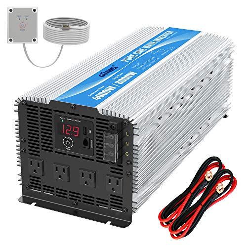GIANDEL 4000W Heavy Duty Pure Sine Wave Power Inverter DC12V to AC120V with 4 AC Outlets with Remote Control 2.4A USB and LED Display