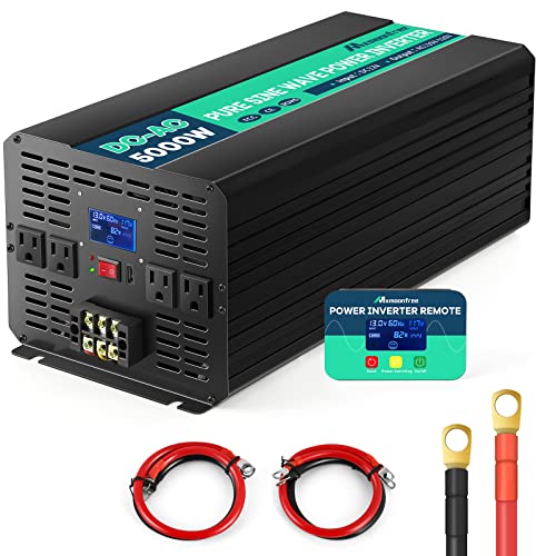 Mxmoonfree 5000W Pure Sine Wave Power Inverter 12V DC to 110V AC with Wireless Remote Control LCD Display 1 USB Port, 4 AC Outlets, 1 Terminal Blocks for RV Truck Cabin Off Grid