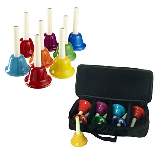 Rhythm Band 8 Note Metal Hand Bells - Set of 8 with Case for 8-Note Hand bells Holds 8 Metal Hand Bells