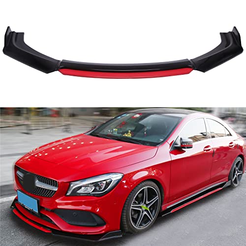 JMTBNO Universal Front Bumper Lip Auto Chin Spoiler ABS Compatible with Honda Civic Mitsubishi Kia Infiniti Splitter Trim Protection Spoiler Air Dam (Black-Red)