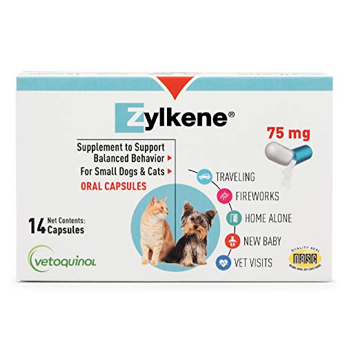 Vetoquinol Zylkene Calming Supplements for Small Dogs & Cats Up to 22lbs, Helps Relieve Dog Anxiety and Cat Anxiety, Non Drowsy, 75mg