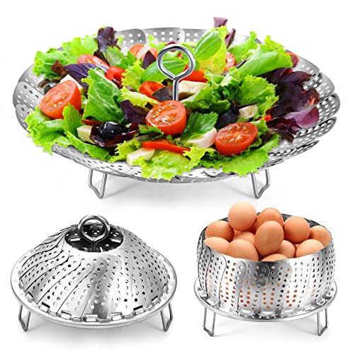 LAIHIFA Steamer Basket, Premium Stainless Steel Vegetable Steamer Basket for Veggies & Seafood Cooking, Expandable Food Steaming Basket Fits for Various Size Pots & Pans (6.4" to 10")