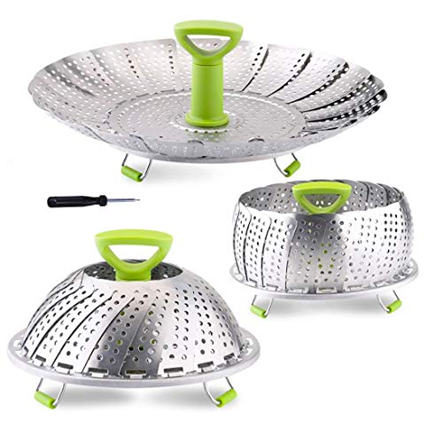 Vegetable Steamer Basket, Stainless Steel Folding Steamer Basket Insert for Veggie Fish Seafood Cooking, Expandable to Fit Various Size Pot (5.1" to 9" Triangle)