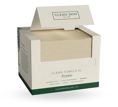 Clean Skin Club Bamboo Clean Towels XL, Award Winning Disposable Face Towel, Dry Makeup Removing Wipes, 100% Bamboo Fibers, Super Soft for Sensitive Skin, 50 Count