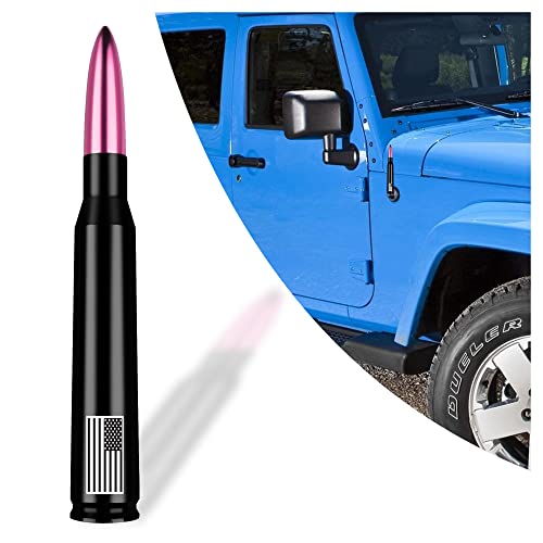 American Flag Car Truck Bullet Antenna,Aluminum Alloy - Enhance Signal Stability and Waterproof,Compatible with Dodge, Ford, Chevrolet, Toyota, Jeep, GMC Antenna Replacement(Pink)