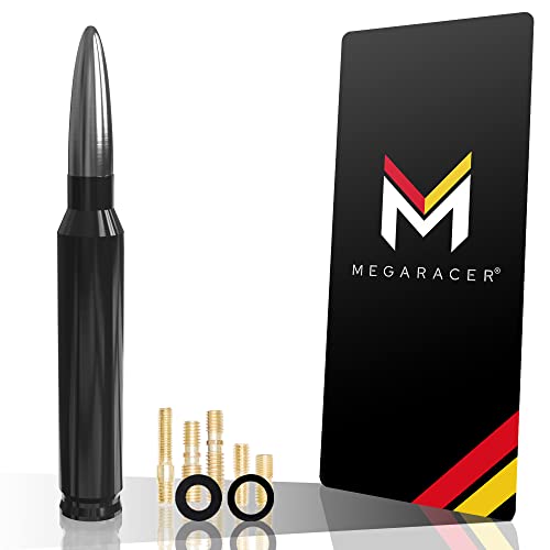 Mega Racer Black with Gunmetal Tip 50 Cal Bullet Style Antenna for Trucks, Cars and SUVs - 5.5 Inch Universal Fit, AM/FM Radio, 6061 Solid Aluminum, Anti-Theft Design, Car Wash Safe, 1 Piece