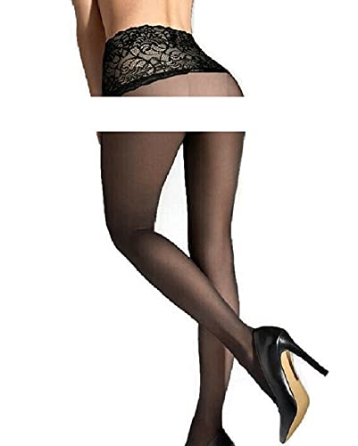 Marilyn Seamless Slim Emotion Luxe Hosiery Matt 30 Denier Made in Europe (3-4, Black Lace)