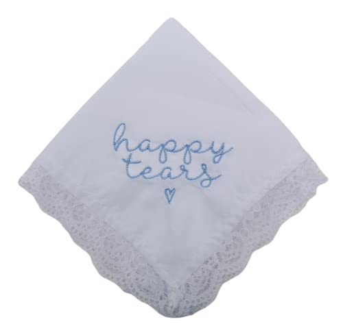 La Gartier Garters - Happy Tears Lace Wedding Bridal Handkerchief With Blue Embroidery Keepsake Bridal Handkerchief For Bride Happy Tears in Blue
