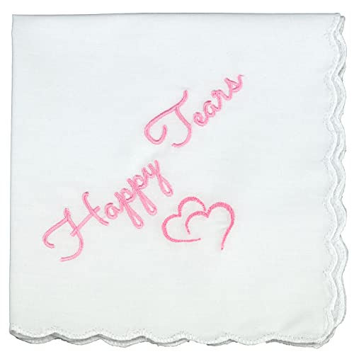 AERAI GROUP Wedding Handkerchief with Scalloped Edges - 12in x 12in - Mother of the Bride, Bridal Wedding Hankie - Happy Tears, Carnation Pink