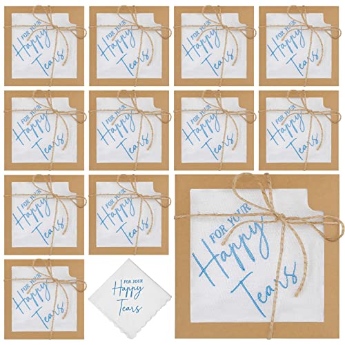 12 Sets Wedding Handkerchief Happy Tears Embroidered Handkerchief with Scallop Lace Edges Fun Wedding Gifts for Wedding Day Bride