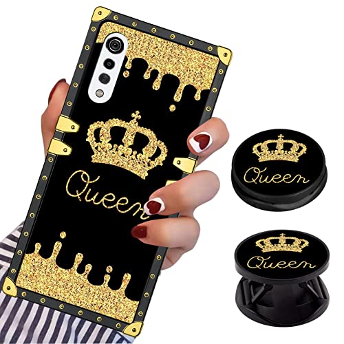 LSL Compatible with LG Velvet 5G Square Phone Case, Queen Golden Crown Luxury TPU Plating Corner Shockproof Protection Cover for Women Girls, for LG Velvet 5G