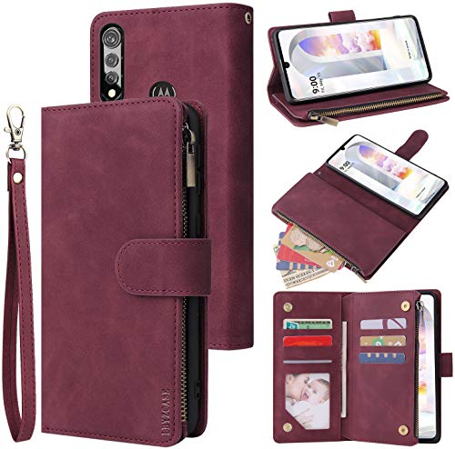 LBYZCASE Phone Case for LG Velvet 5G,LG Velvet 2020 Wallet Case,Luxury Folio Flip PU Leather Cover[Zipper Pocket][Magnetic Closure][Wrist Strap][Kickstand ] for LG Velvet 6.8 inch (Wine Red)