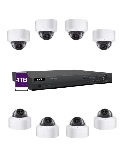 LINOVISION Commercial POE Security Camera System with 16ch 4k Hik Connect PoE NVR, 4TB HDD, (8) 4K PoE Dome Cameras with Mic for One Way Audio, Guarding Vision App for Retail Store, Warehouse