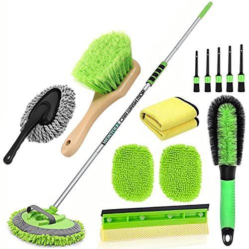 Wontolf 62'' Car Wash Brush with Long Handle Microfiber Car Wash Mop Mitt Kit Car Detailing Brush Cleaning Kit Windshield Squeegee Car Duster Cleaning Cloth for Cars RV Truck Boat 15PCS