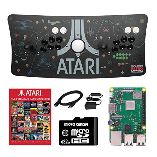 Atari Ultimate Arcade Fightstick USB Dual Joystick with Trackball 2 Player Game Controller Powered by Raspberry Pi 3B+ 1GB RAM 32GB Micro SD Card Preloaded Over 100 Classic Atari Games