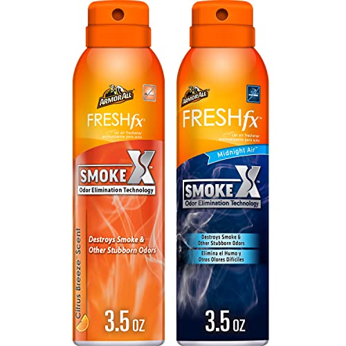 Fresh FX Smoke X Car Odor Eliminator Spray Variety Pack by Armor All, Car Air Fresheners, Set of 2, Midnight Air and Citrus Breeze Scents, 3.5 Oz Each