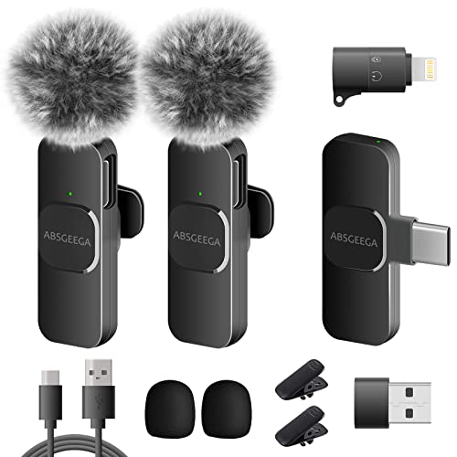 ABSGEEGA Wireless USB Lavalier Lapel Microphone for iPhone& iPad& Android Phones Professional Video Recording Lav Mic for YouTube Interview Vlog Livestream & Podcast(NO APP or Bluetooth Needed)