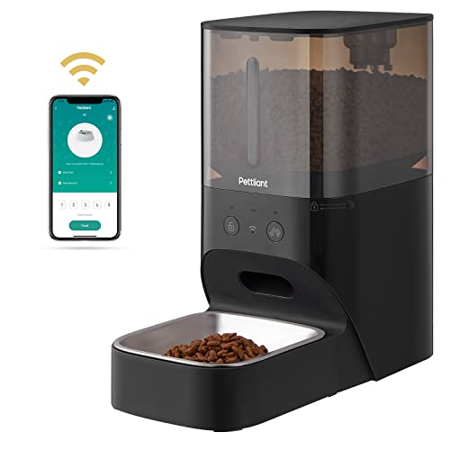 Pettliant Automatic Cat Feeders with APP Control, 2.4G WiFi Automatic Dog Feeder with Stainless Steel Bowl & 30s Voice Recorder, Pet Feeder can Timed to Feed Dogs/Cats up to 9 Meals Per Day - 4L