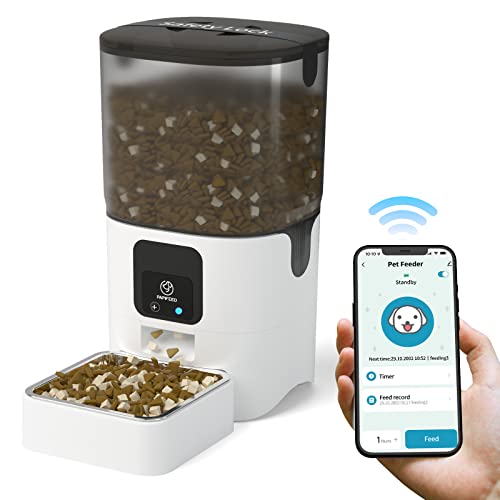 PAPIFEED Automatic Cat Feeders with APP Control, WiFi Enabled Smart Dry Food Dispenser with Alexa,Detachable Pet Feeder for Cleaning,Up to 30 Meals Per Day for Cats,Large Dogs,Multiple Pets(25 Cup/6L)