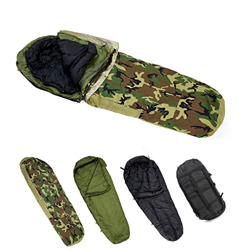 MT Army Military Modular Sleeping Bags System, Multi Layered with Bivy Cover for All Season, Woodland