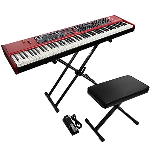 Nord Stage 3 88-Key Fully-Weighted Hammer Action Keyboard Bundle with Adjustable Keyboard Stand, Adjustable Bench, and Sustain Pedal (4 Items)