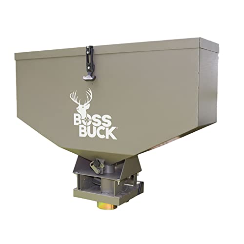 Boss Buck 80 LB Capacity Spreader | Spacious Versatile Durable Adjustable Flow Rate ATV Feeder | Feed, Salt, Fertilizer & Seed Spreader with 4-Prong Tail Light Adapter & Receiver Hitch