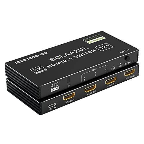 3-Port HDMI Switcher 4K 120Hz, BolAAzuL HDMI 2.1 Switch 3 in 1 Out (8K 60Hz&2K 144Hz), HDMI 3x1 Switch Box with Remote (HDR/48Gbps/CEC/Dolby Vision), HDMI Port Expander for TV/Game/Xbox Series X/PS5