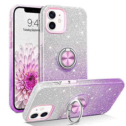 BENTOBEN iPhone 12 Case, iPhone 12 Pro Case, Slim Fit Glitter Sparkly with 360 Ring Holder Kickstand Magnetic Car Mount Supported Protective Girls Women Cover for iPhone 12/12 Pro 6.1, Purple