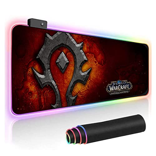 SUIBIAN Horde World of Warcraft RGB Soft Gaming Mouse Pad Large Oversized Glowing Led Extended Mousepad Non-Slip Rubber Base Computer Keyboard Pad Mat 31.5X 11.8in