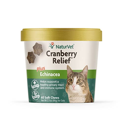 NaturVet Cranberry Relief Plus Echinacea for Cats, 60 ct Soft Chews, Made in The USA with Globally Source Ingredients