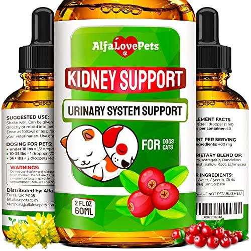 Natural Kidney Support for Dog UTI & Cat UTI - Canine Urinary Tract Care w/Cranberry - Cat Bladder & Dog Kidney Essentials - Organic Supplement - Made in USA Drops for Dog Kidney Support (2 Oz)