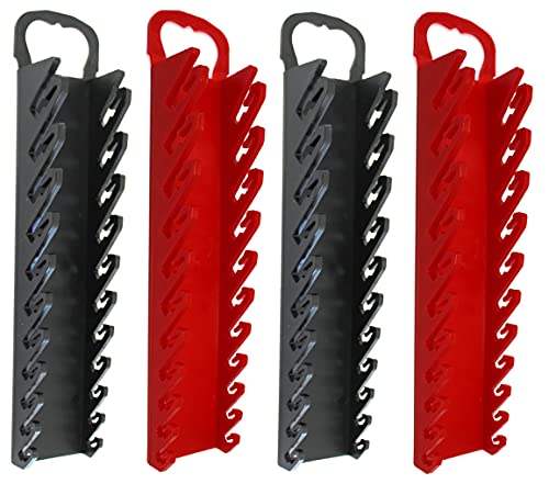 11-Tool Gripper Wrench Organizer Tool Tray Kit for Stubby or Line Wrenches (4 Piece Kit, Black & Red)