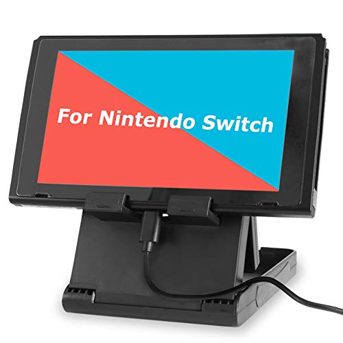 Stand for Nintendo Switch, TJS Nintendo Switch Stand Holder [Play While Charging] [Multi-angle Adjustable] [Travel Friendly] Switch Stand Dock Bracket with Air Vents, Portable Playstand Cradle (Black)