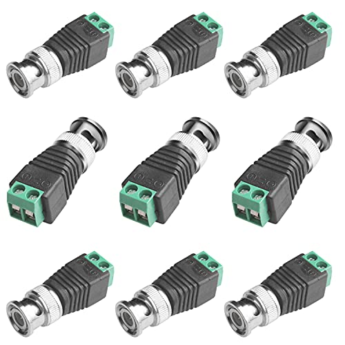 BNC Male Balun Connector 9 Pcs Coaxial Cat5 to BNC Male Connector and BNC to 2 Screw Camera Terminal Male Adpater for CCTV Surveillance Video Cameras Coaxial/Cat5/Cat6 Cable to BNC Male Connector (9)