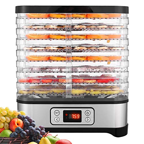 Food Dehydrator Machine, Fruit Dehydrators with 8-Trays, Digital Timer and Temperature Control(95F-158F) for Food, Jerky, Meat, Fruit, Herbs and Vegetable, 400 Watt, BPA Free