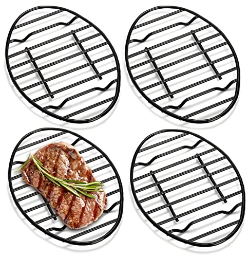 Yesland 4 Pack Oval Roasting Rack Cooling Rack with Integrated Feet, 12 x 8.5 Inch Black Non-stick Coating Iron Baking Rack for Cooking, Roasting, Drying, Grilling, PTFE Free